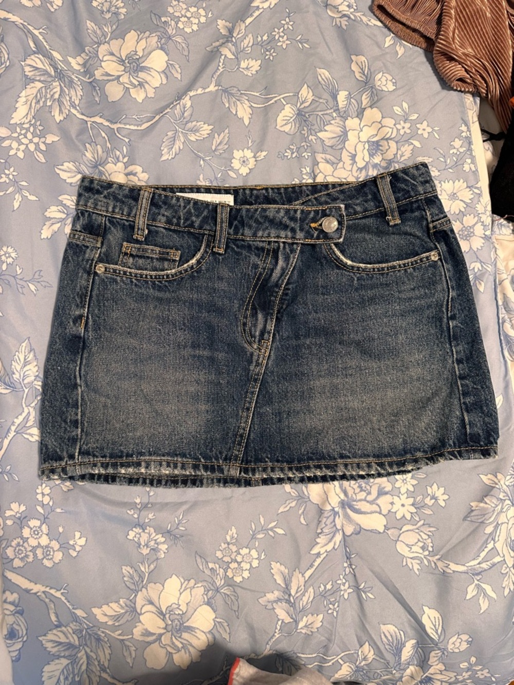 Zara Blue Denim Mini Skirt with Back Patch Pockets